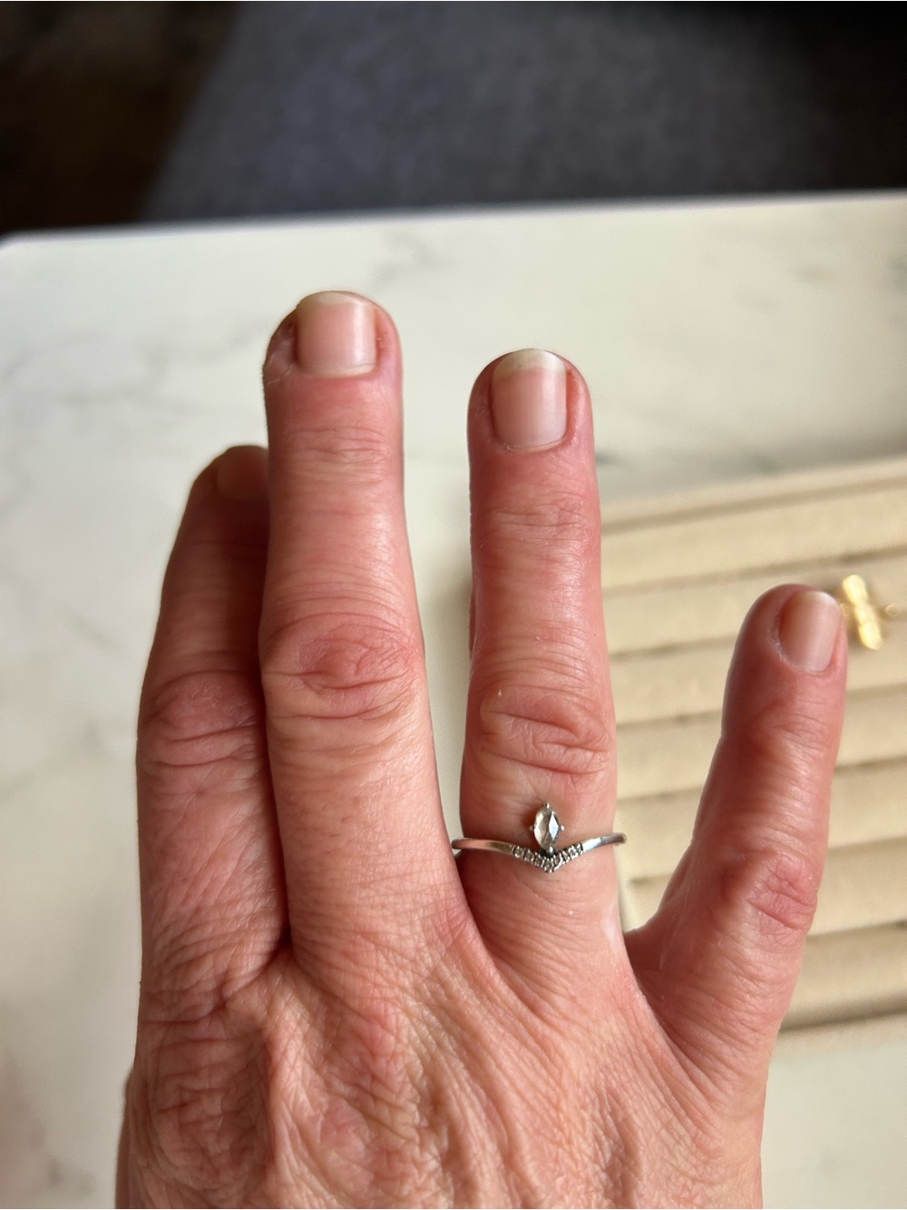 Pandora Silver Teardrop Accent Ring with Clear Stones and Petite Band